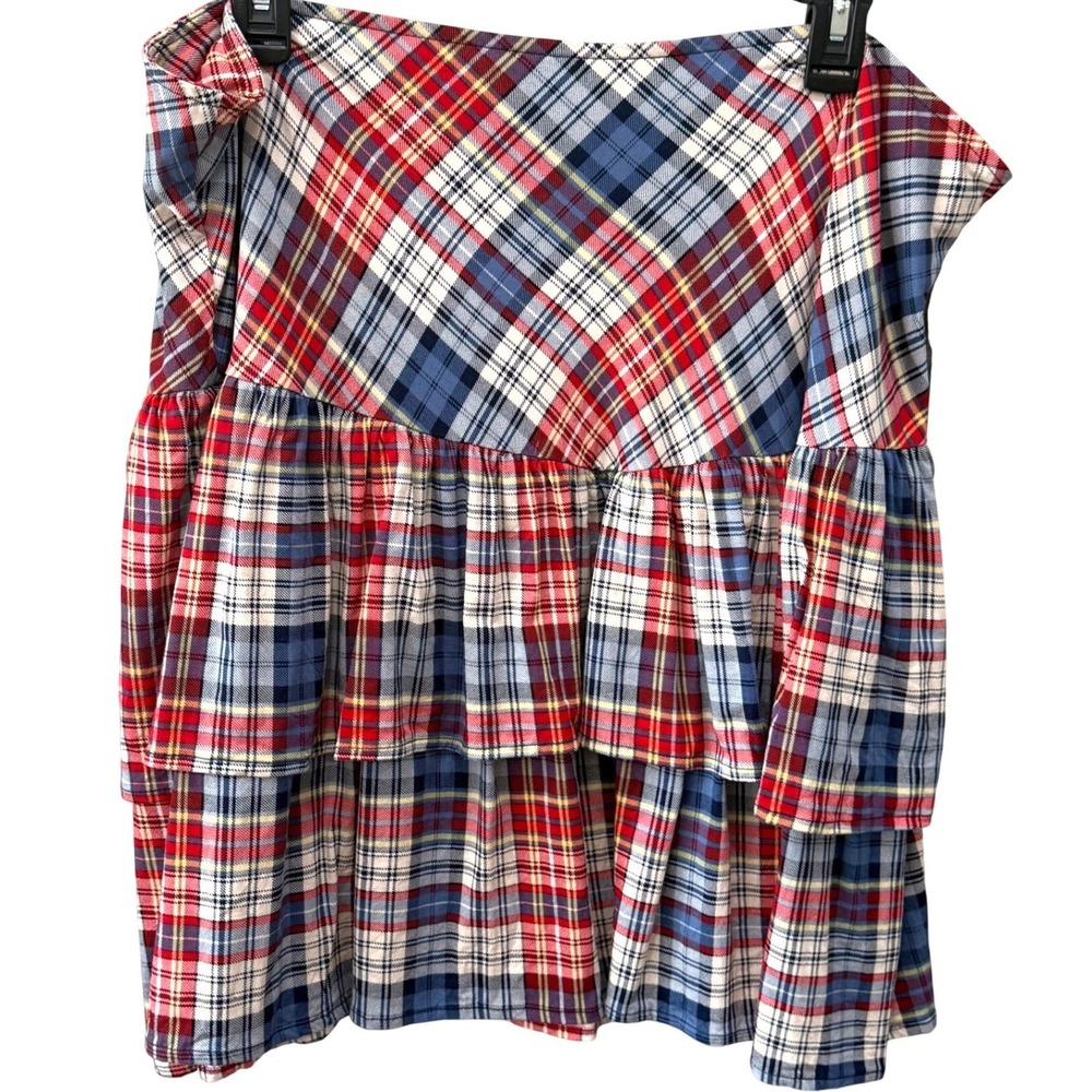 Torrid Tiered Plaid Ruffle Mini Skirt 16 Red Blue Preppy Cottagecore Y2K Grunge